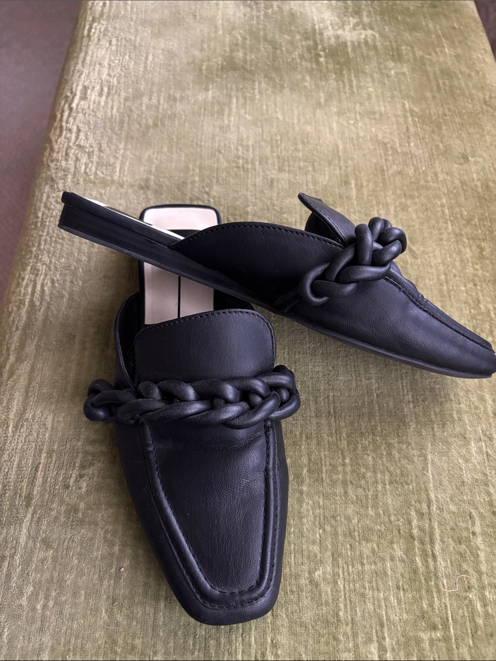 Size 8 Dolce Vita Black Braided Leather Slip-On Loafers - Picture 2 of 6